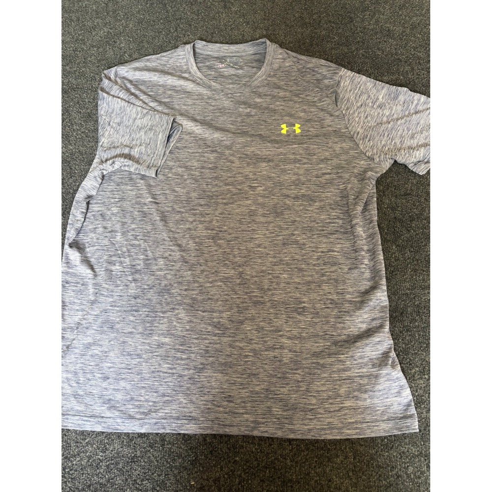 Under Armour Mens Blue Space Dye Heather Performance T-Shirt Neon Logo XL